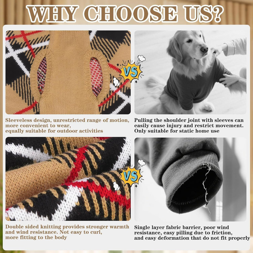 EXPAWLORER Fall Dog Sweater for Small Medium Large Dogs, Plaid Pet Clothes