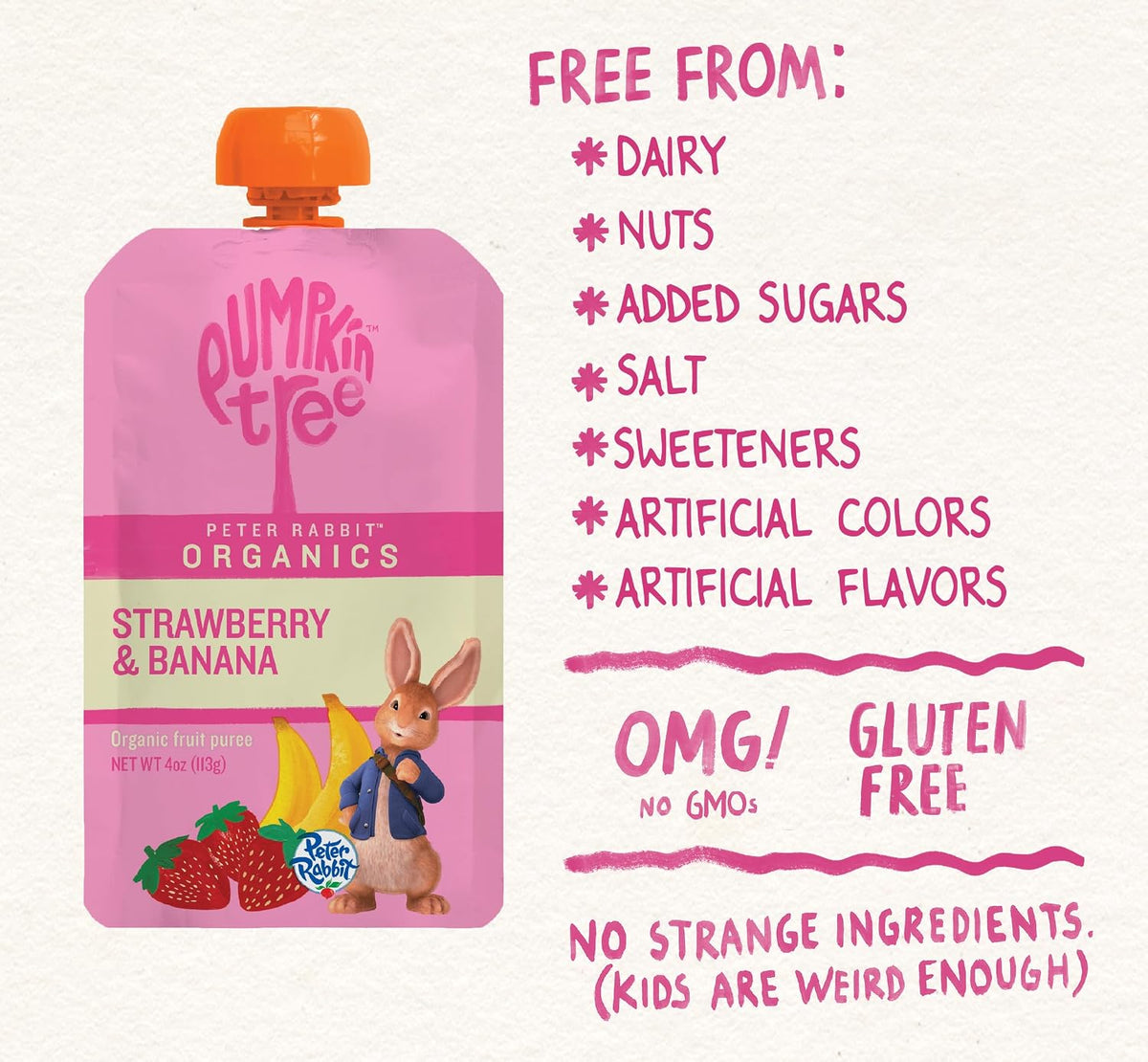Pumpkin Tree Peter Rabbit Organics Strawberry and Banana Pure Fruit Snack, 4 Ounce (Pack of 10)