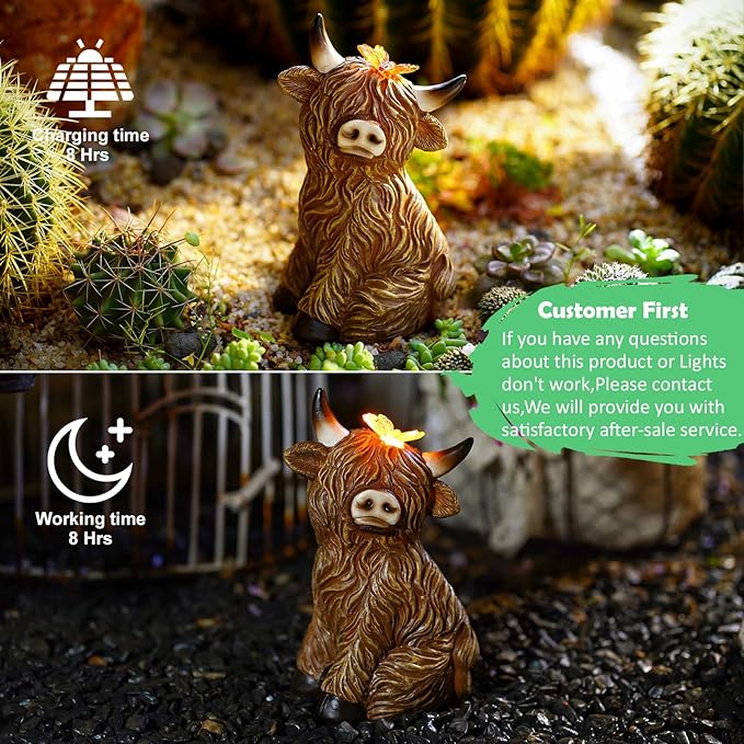 Solar Garden Statue Highland Cow Figurine – Outdoor Decoration - Image 4