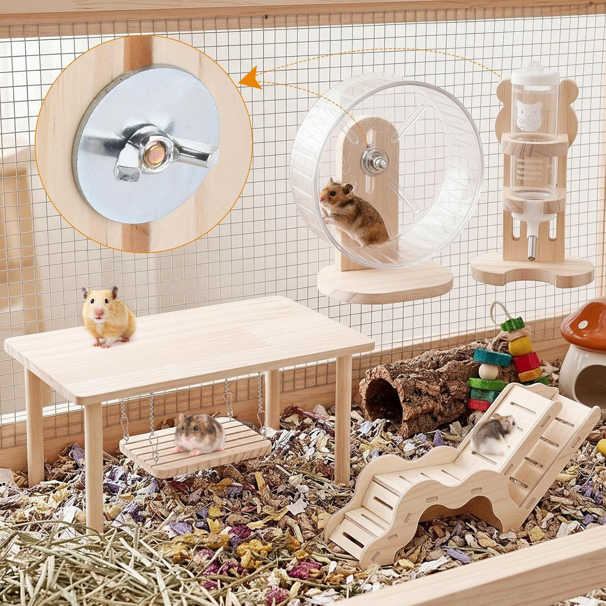 Hamster Play Wooden Platform， 4-piece Hamster cage Accessory Toy Set