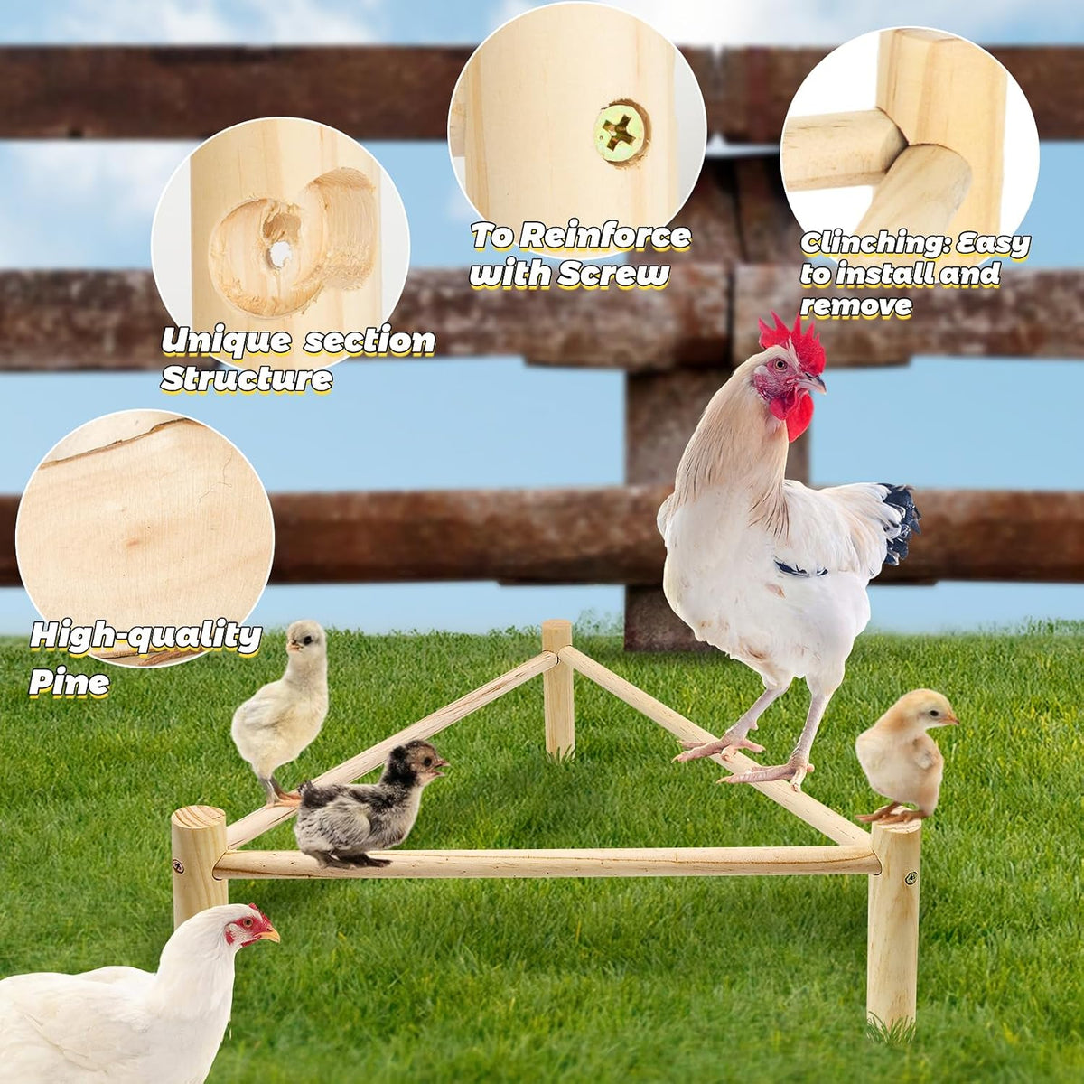 Chicken Perch for Coop & Brooder, Pine Wooden Chicken Roosting Bars (1 PCS)