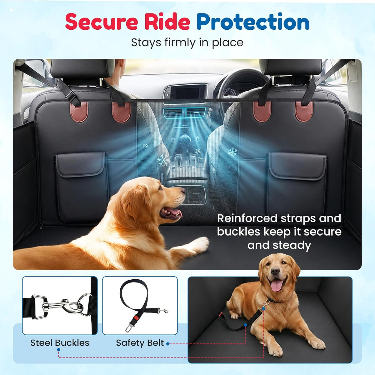 Back Seat Extender for Dogs with Hard Bottom, Dog Back Seat Protector with Silicon Pet Bowl, Mesh Window & Extra Pockets, Waterproof, Hammock Style, Anti Scratch, Holds up to 400lbs