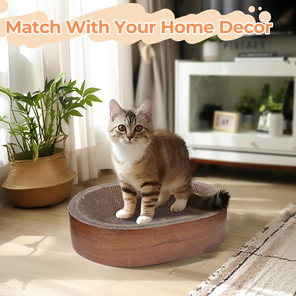 ComSaf Cat Scratcher Bed, Oval Cardboard Scratch Pad Bowl for Indoor Cats