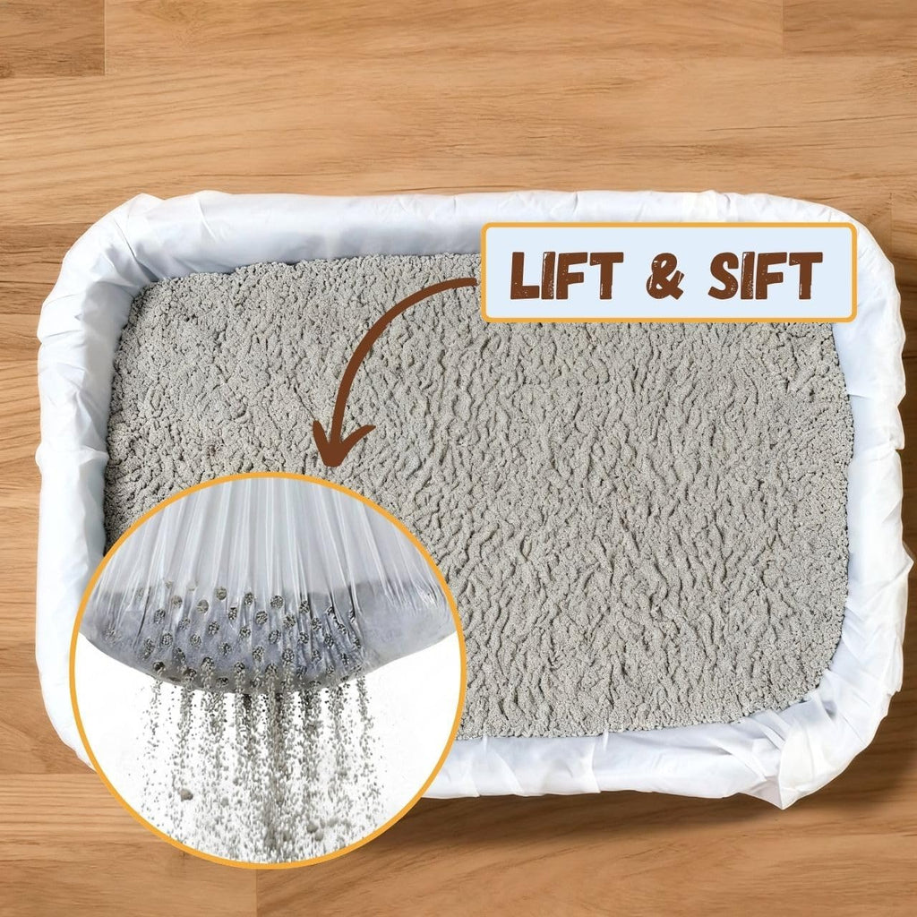Elastic Sifting Litter Box Liners Extra Large — 7 Count — 41" x 20" Cat Litter Sifting Bags Scratch Resistant Waterproof Drawstring — Fits XL/XXL/Jumbo Litter Boxes — 2 Mil Thick