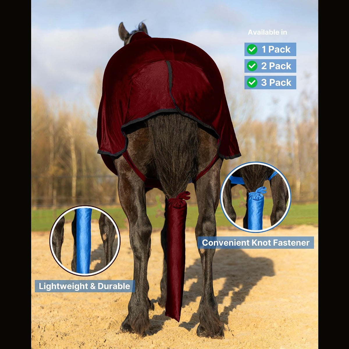 RESISTANCE Spandex Horse Tail Bag Only for Horses - 23"x10" Ties, Nylon Material - to Keep The Horse Tail Clean and Protected - Burgundy (Pack of 1)
