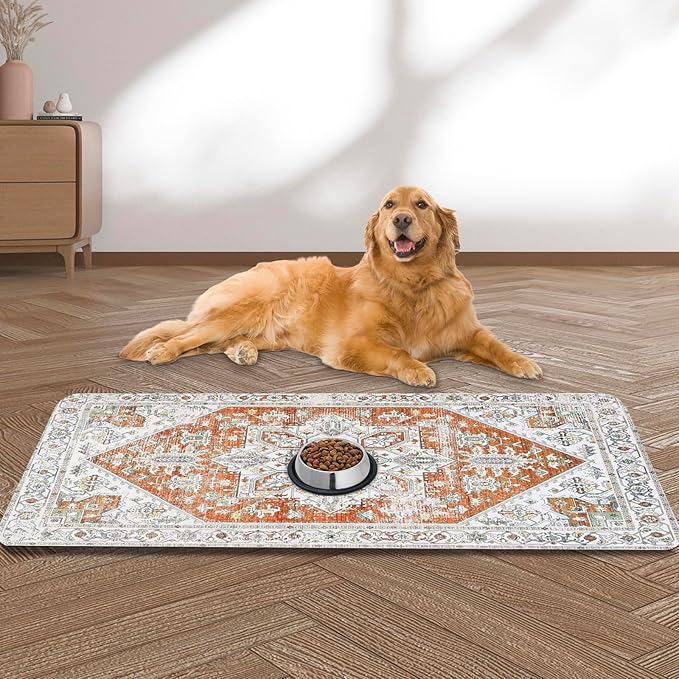 Large Pet Feeding Mat, 39.4"x31.5" Absorbent Quick Dry Dog Mat by yuzshin