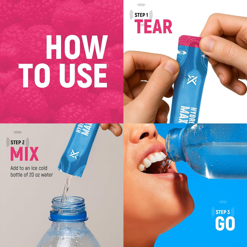 CardoMax Hydration Packets, Raspberry, 15 Liquid Hydration Sticks