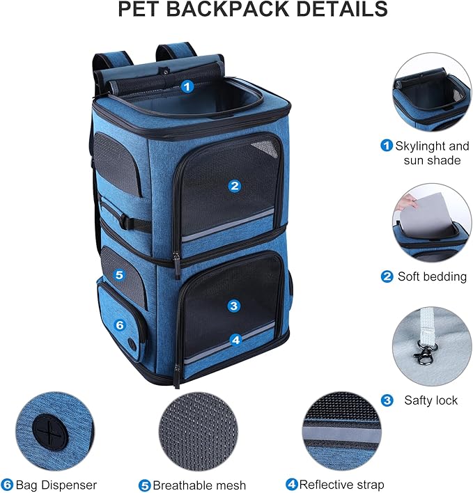 Double Cat Carrier for 2 Cats, Dog Backpack Carrier for Medium Dogs, Double - Image 5