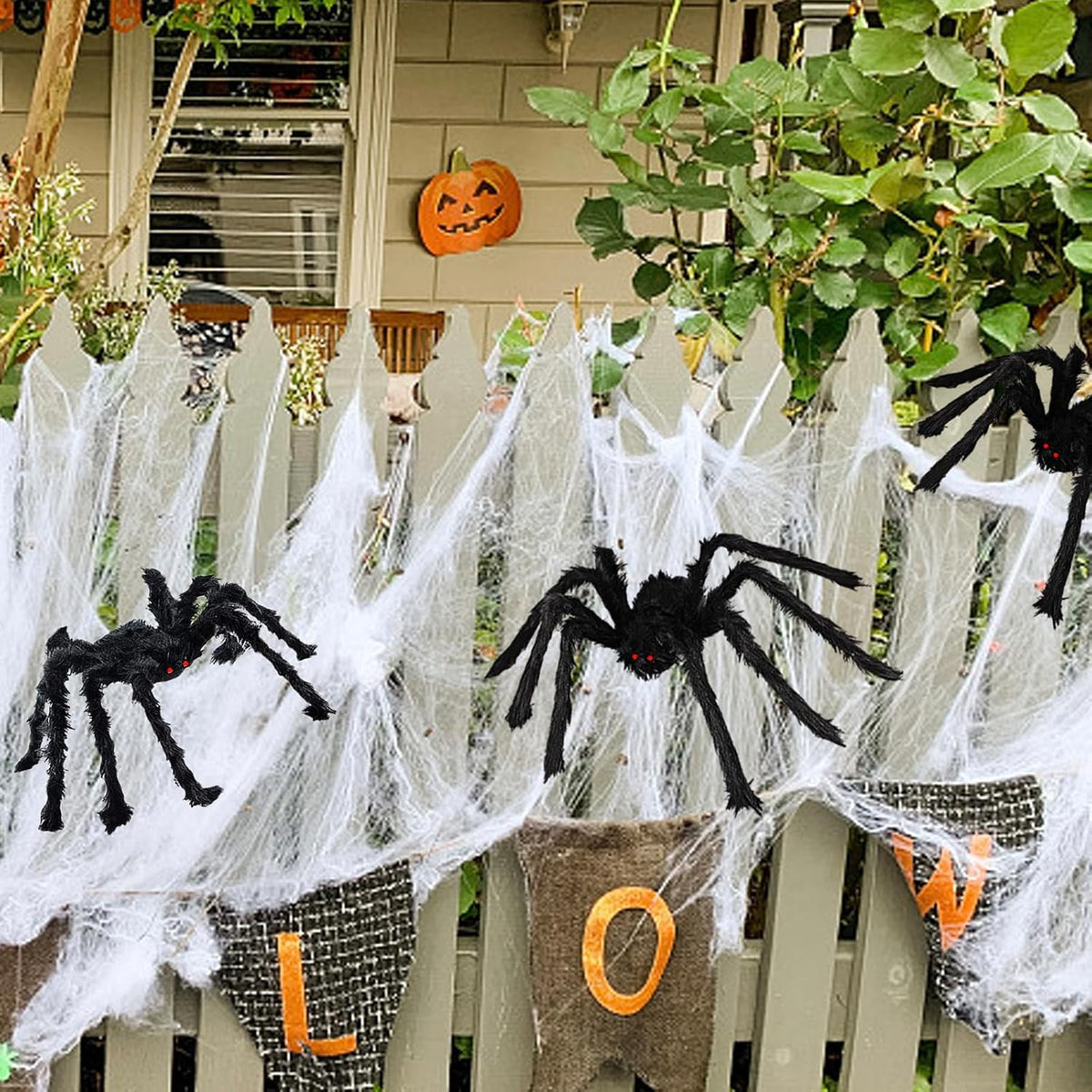 BILLMOSS Halloween Spider Decorations Outdoor - 5 PCS Giant Realistic Hairy Scary Spider Set, Creepy Indoor Yard Home Decor (5 Different Sizes)