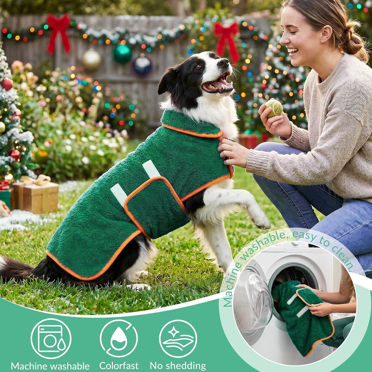 Bienbee Dog Bathrobe, Super Absorbent for Small to Large Dogs, Green XL