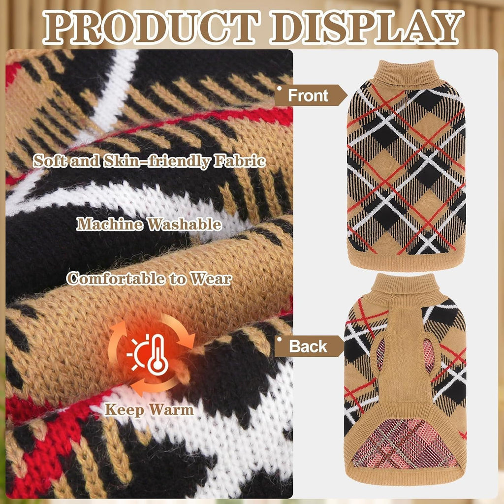 EXPAWLORER Fall Dog Sweater for Small Medium Large Dogs, Plaid Pet Clothes