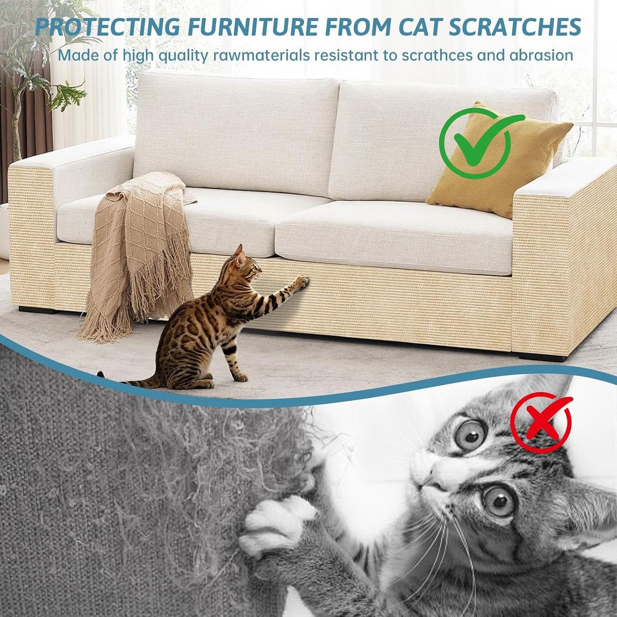 Cat Scratch Mat for Couch (Khaki, 39.3" x 15.8")