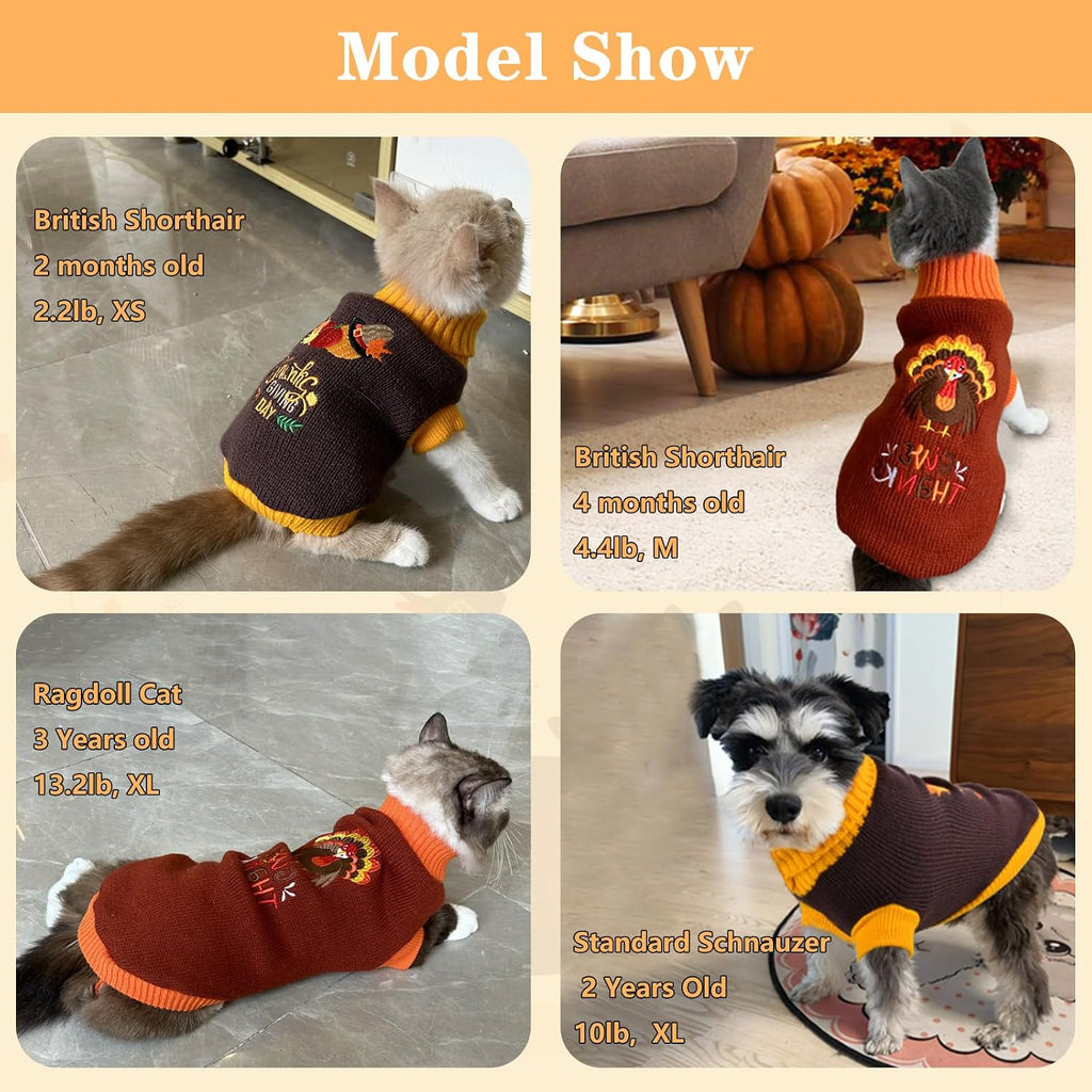 2Pcs Dog Thanksgiving Sweaters Pet Pumpkin Turkey Sweater Thanksgiving Cat Turtleneck Knitwear Shirt Clothes Dog Puppy Turkey Costume Clothes for Small Medium Dogs Cats XL