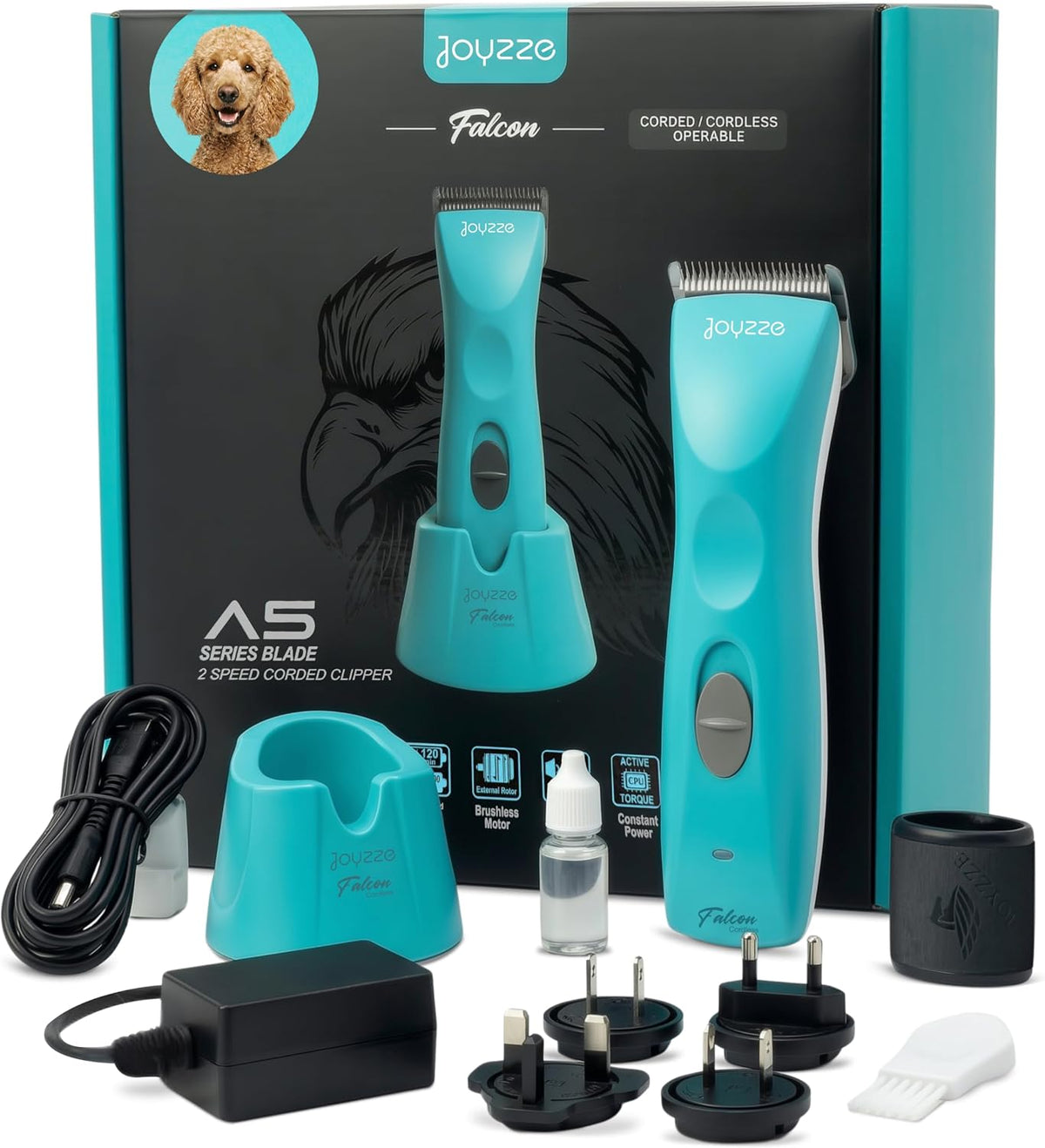 Falcon 2 Speed Cordless Dog Clippers - Professional Grooming, Teal