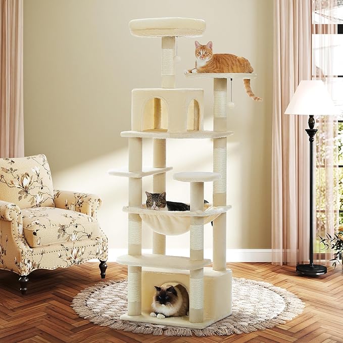 Cat Tree for Indoor Cats, 64.5" Tall Cat Tower by UYMI