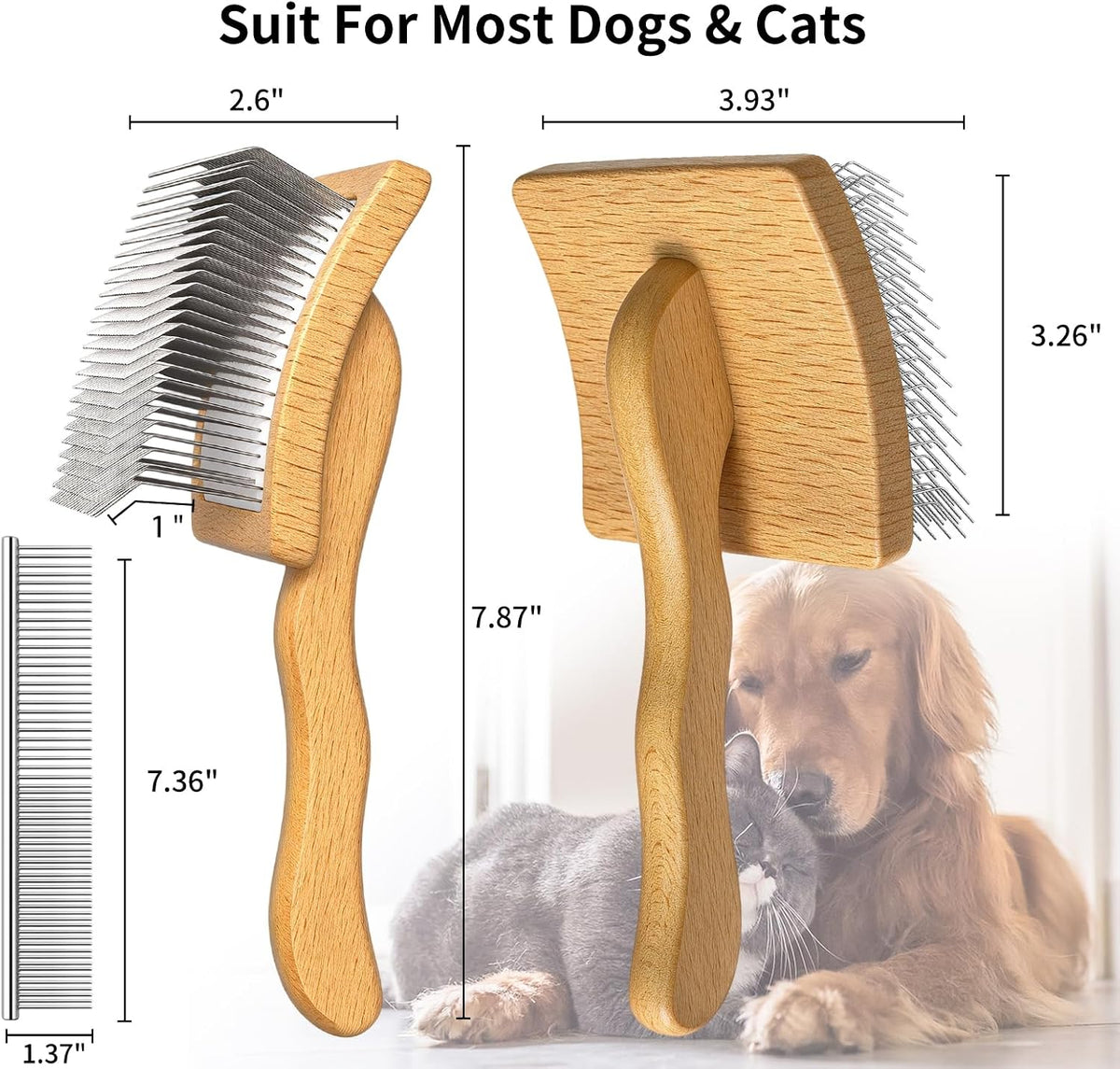 Long Pin Slicker Brush Set for Doodles, Poodles & Long Haired Dogs