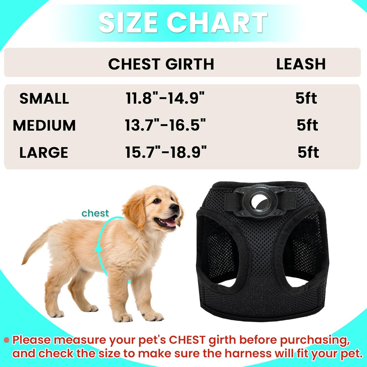 Dog Harness with AirTag Holder & 5 ft Leash Set for Small Dogs