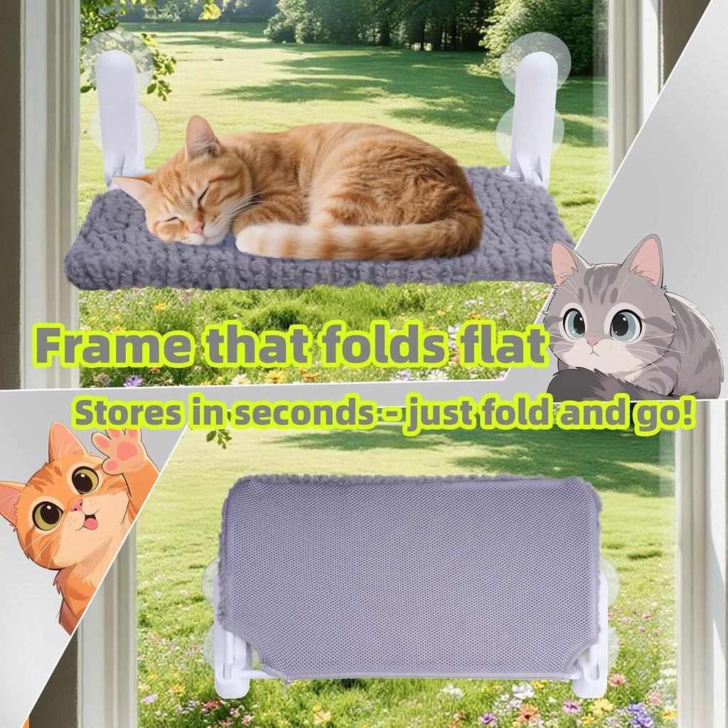 AIWIKIDE Cat Window Perch, Easy Install Bracket, Portable Wall Hammock for Indoor Cat, Grey