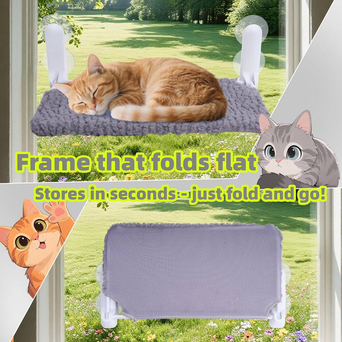 AIWIKIDE Cat Window Perch, Easy Install Bracket, Portable Wall Hammock for Indoor Cat, Grey
