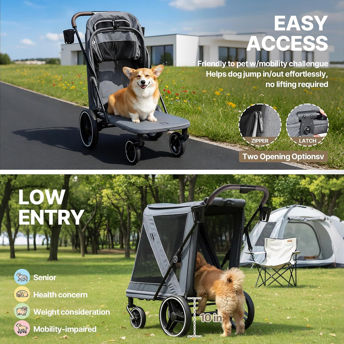 Beberoad Dog Stroller for Medium Dogs, R7 2-in-1 Bike Trailer