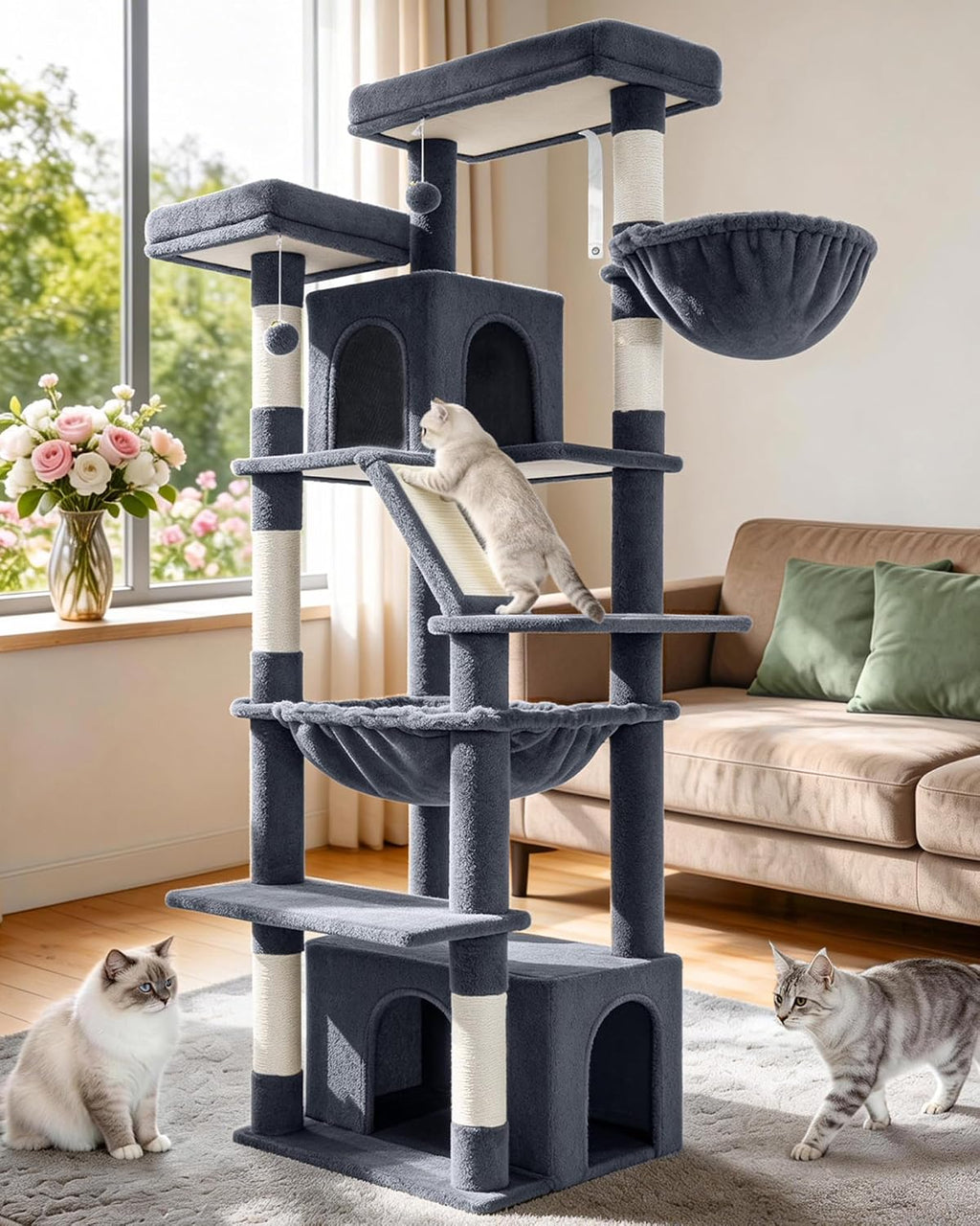 Hzuaneri Large Cat Tree, 72 Inch Tall Multi-Level Cat Tower for Indoor Cats