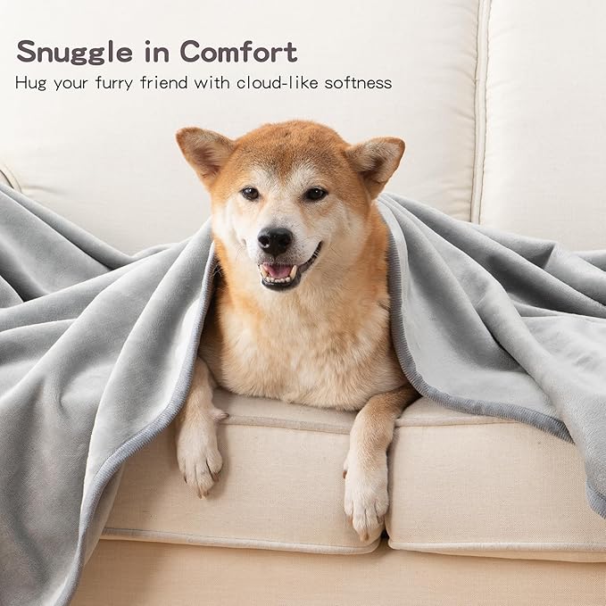 Waterproof Dog Blankets Light Grey, Soft Fluffy Sofa Car Bed Protector - Image 5