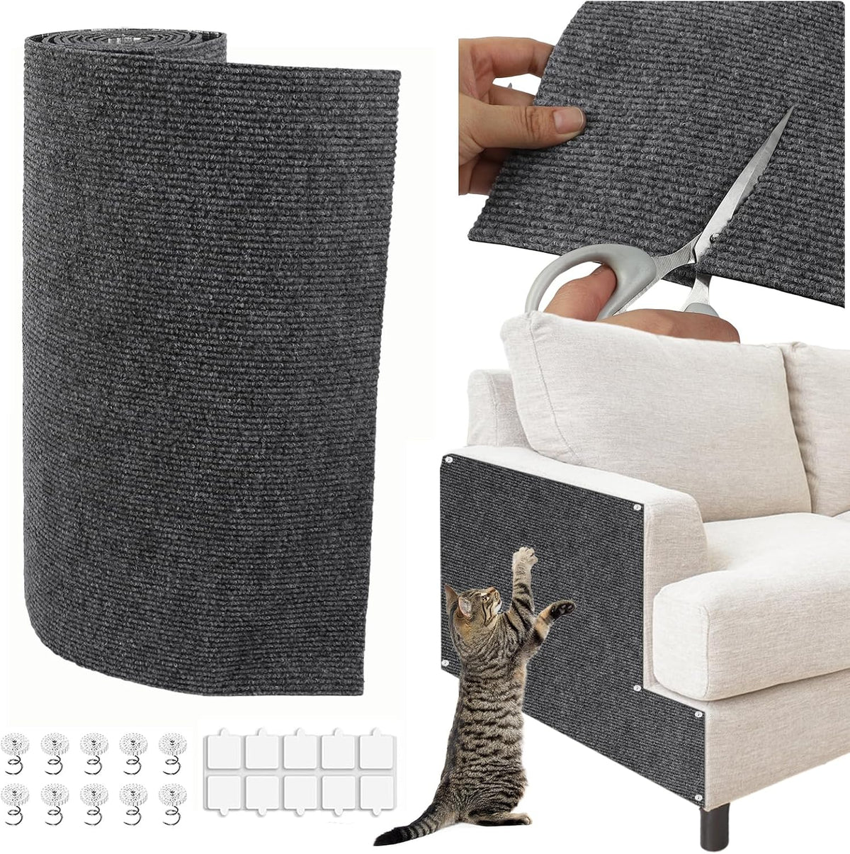 Cat Scratch Mat, 78.7"x15.8" Trimmable Self-Adhesive Cat Scratcher Carpet, DIY Cats Scratch Furniture Protector for Couch, Sofa, Wall & Door, Protector from Cat Claws (Beige)