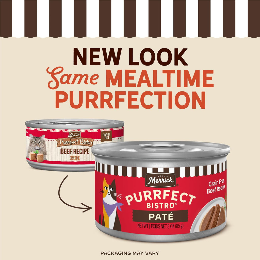 Merrick Purrfect Bistro Beef Pate Wet Cat Food, 3 oz Cans, Pack of 24