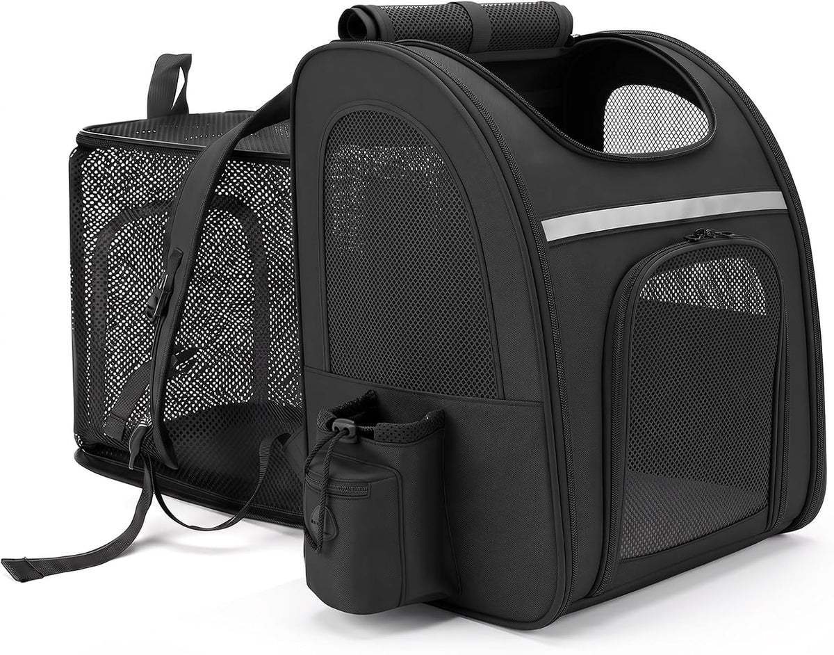 Cat Carrier Backpack Expandable Pet Carrier with Breathable Window (Black)