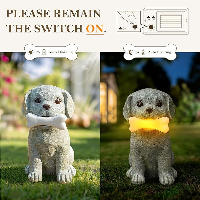 Solar Dog Statue with Glowing Bone Light, Outdoor Puppy Figurine - Image 3