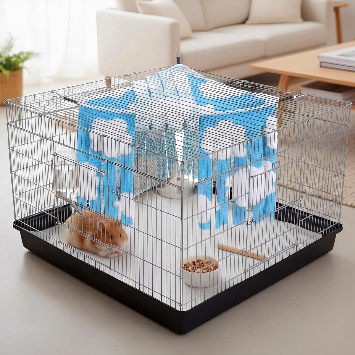 Huwena 2 Pcs Guinea Pig Hideout White Clouds Fleece Hideaway Toys Cage Accessories Small Animals Corner Triangular Hammock Hamster Ferret Playing Sleeping Bed for Hedgehog Bunny Chinchillas