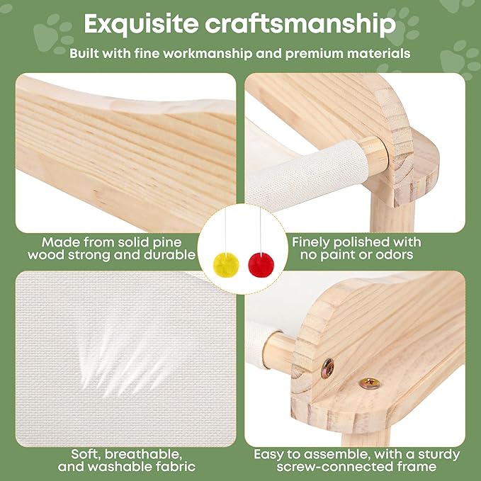 2-Layer Cat Hammock Bed, Breathable Washable Covers, Wooden Pet Furniture - Image 4
