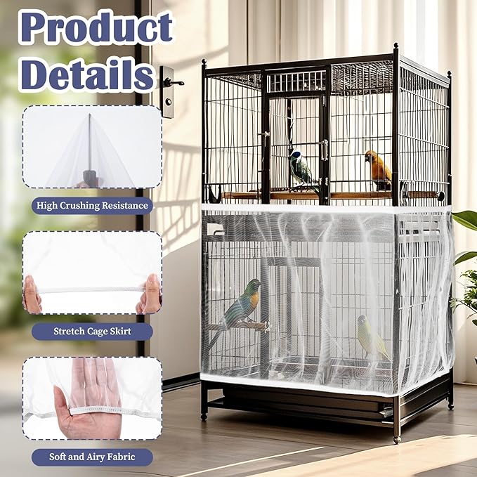 2Pcs Bird Cage Seed Catcher, Soft Airy Bird Cage Net Guard Net Cover Stretchy - Image 7