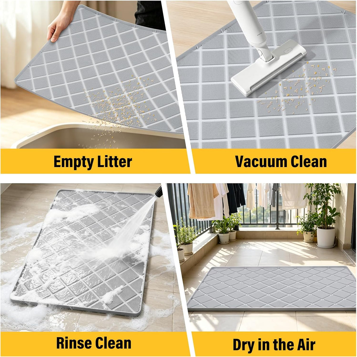 Silicone Cat Litter Mat 34" x 22" Cat Mat for Litter Box with Surface Brush
