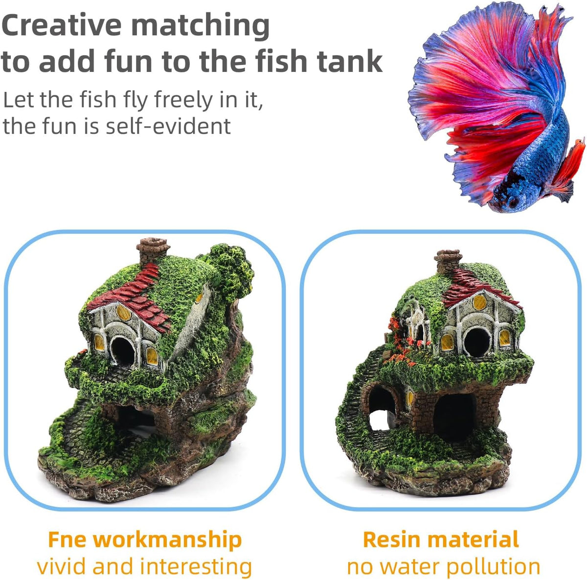 relaqcc Aquarium Decor Hideaway Cave, Betta Fish Tank House Accessories