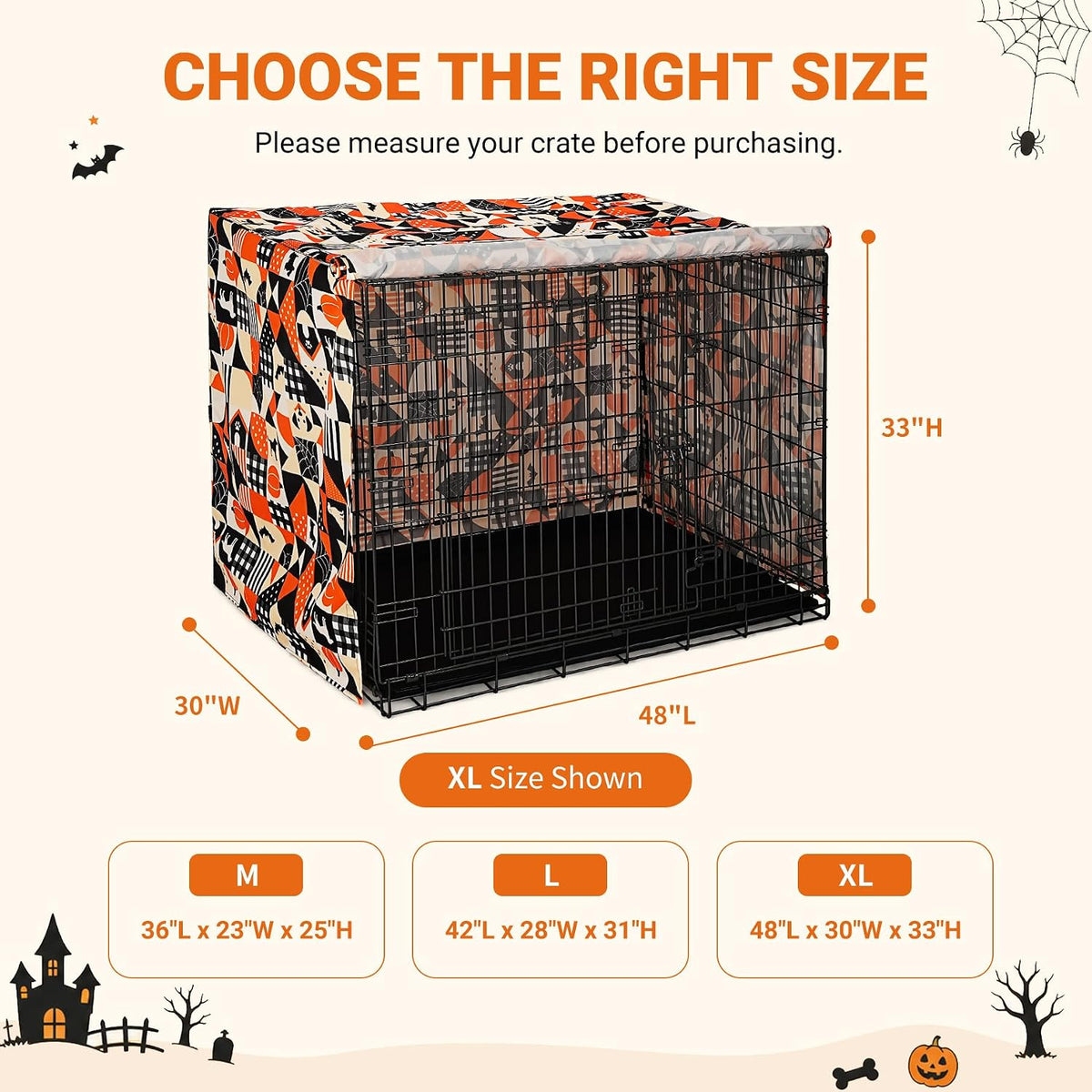Explore Land Halloween Pattern Dog Crate Cover,48 Inches(Dog Grid)