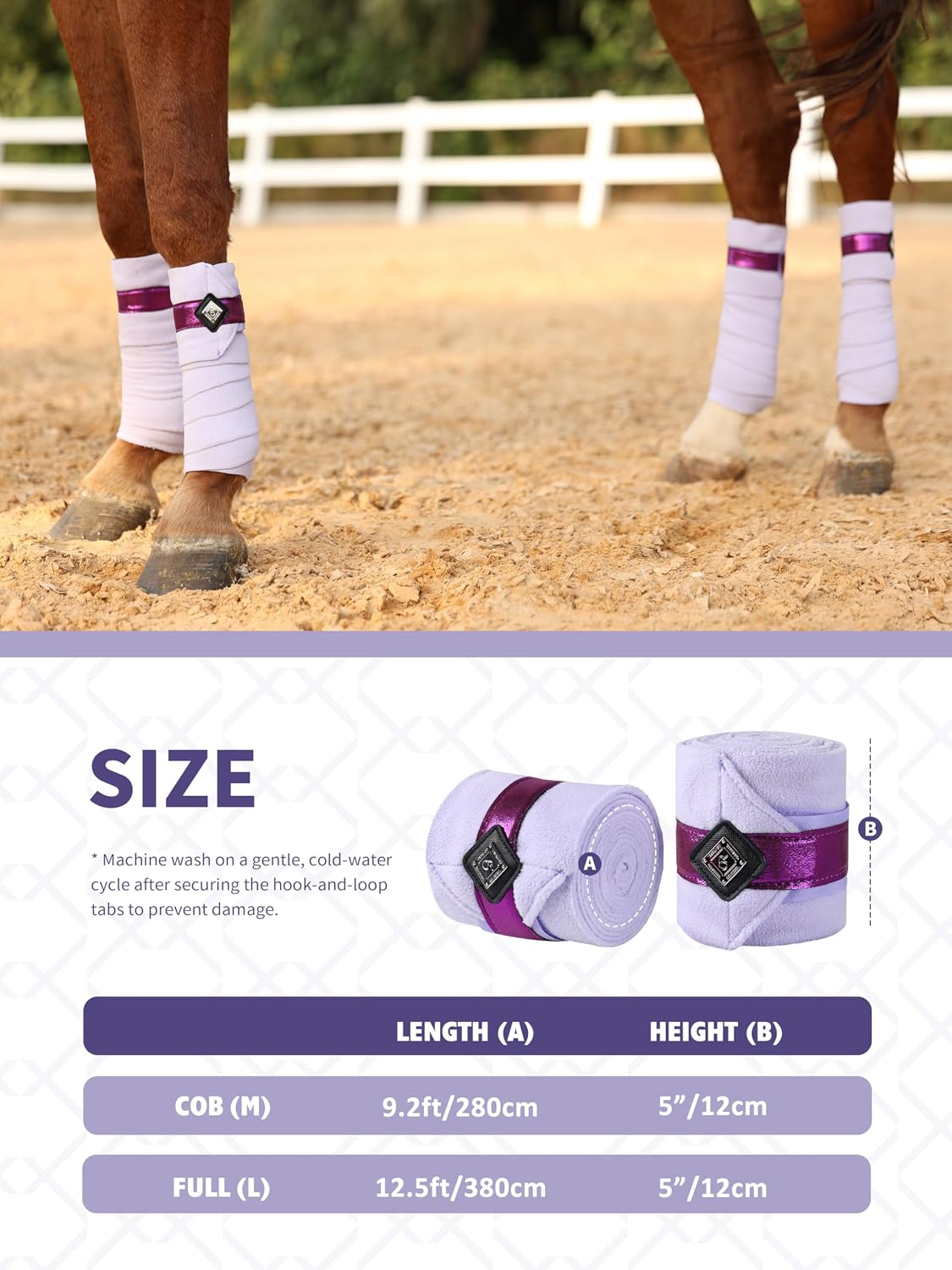 Horse Polo Wraps Upgrade with Bling Leg Wraps for Horses 4-Pack Fleece Leg Wraps Stable Supplies-Lavender M