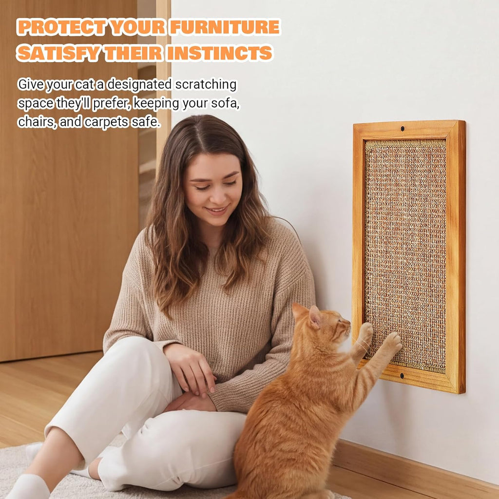 Wall Mounted Cat Scratching Post, Wooden Sisal Scratcher for Indoor Cats, L