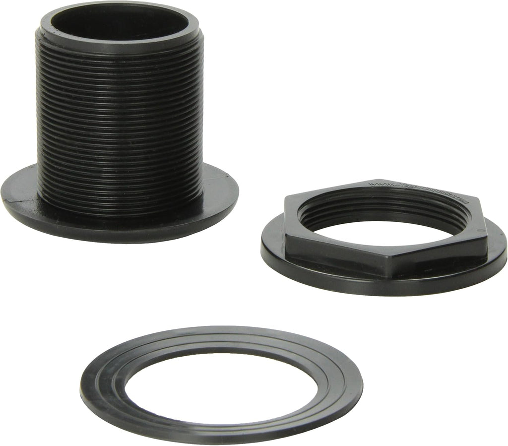 Lifegard Aquatics Standard Threaded Bulkhead Kit for Fish Aquariums – High-Impact Resistant PVC – Includes Bulkhead Fitting, Gasket, Lock Nut – Jet Black – 1-1/2 Inch