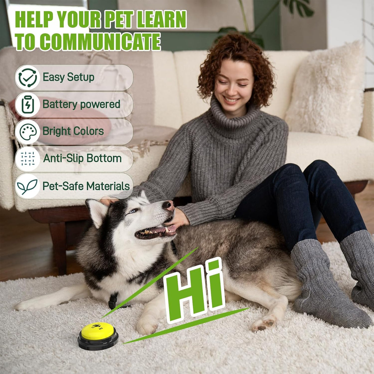 Dog Buttons for Communication, 8 Pack Recordable Talking Buttons for Dog Training with 30 Seconds Voice Recording | Includes Non-Slip Mat & Dog Bath Brush Present Set