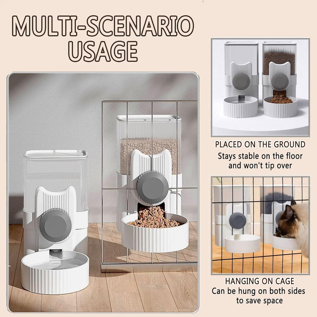 kathson Rabbit Feeder,Bunny Water Bottle Dispenser,Pet Cage Food Bowl,Grey
