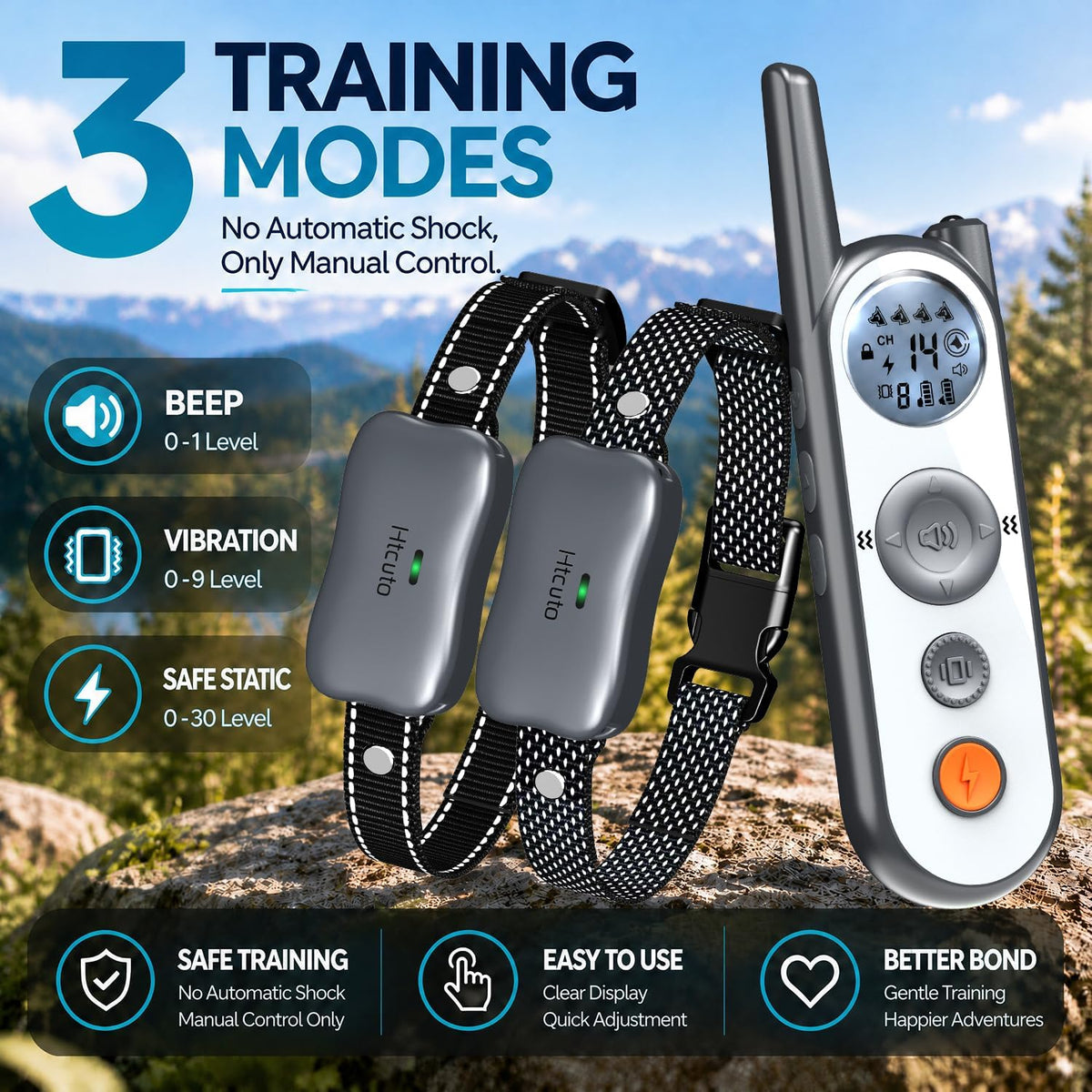 Htcuto Wireless Dog Fence for 2 Dogs - Multi-Mode Electric Dog Fence