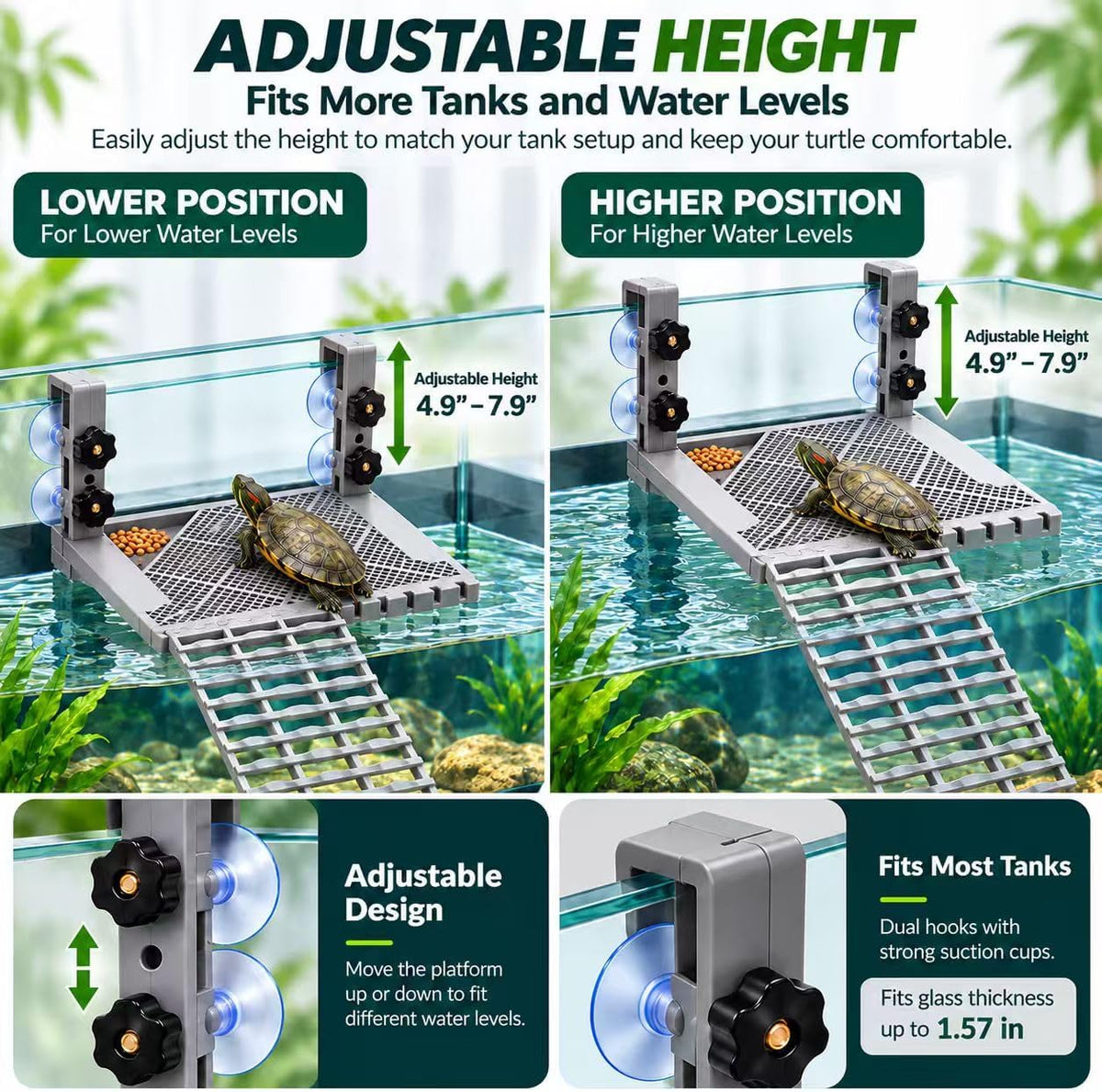 Turtle Basking Platform for Aquatic Turtles, Adjustable Hanging Dock