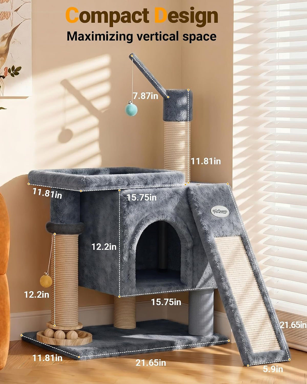 Eco-Wood Cat Tree Tower,【Small but All-in-One】with Scratching Posts, Indoor