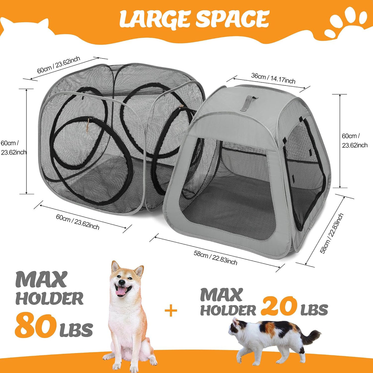 Portable Cat Playpen, Trapezoidal Design for Better Standing, Foldable Pet Tent for Indoor and Outdoor Use of Kitten and Puppy, Dog Play Enclosure with Removable Bottom, Cat Houses & Condos