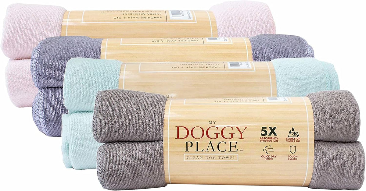 My Doggy Place - Super Absorbent Microfiber Towel - Dog Bathing Supplies - Microfiber Drying Towel - Washer Safe - Ash with Paw Print - 45 x 28 in - 2 Pack