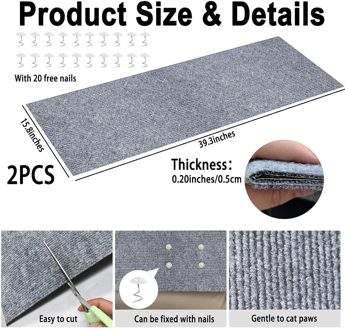 2Pcs Self-Adhesive Cat Scratch Couch Furniture Protector,LightGrey