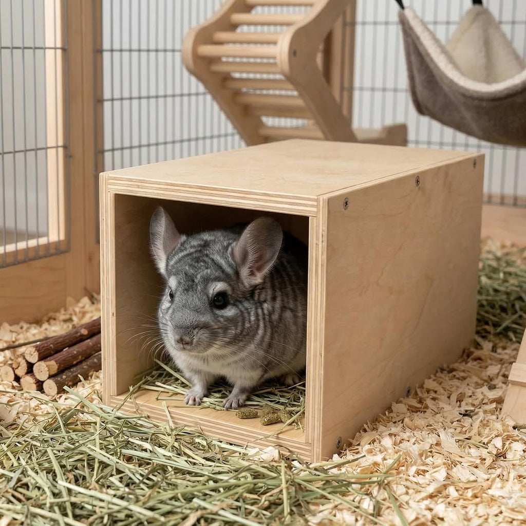 Chinchilla Hanging Wooden Tunnel Toys, Small Animals Tubes Tunnel Habitat, Chinchilla Squirrel Guinea Pig Rat Cage Accessories (Brown-A)