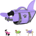 Dogcheer Dog Life Shark Jacket with Chin Float, Dog Swim Vest, Purple-L