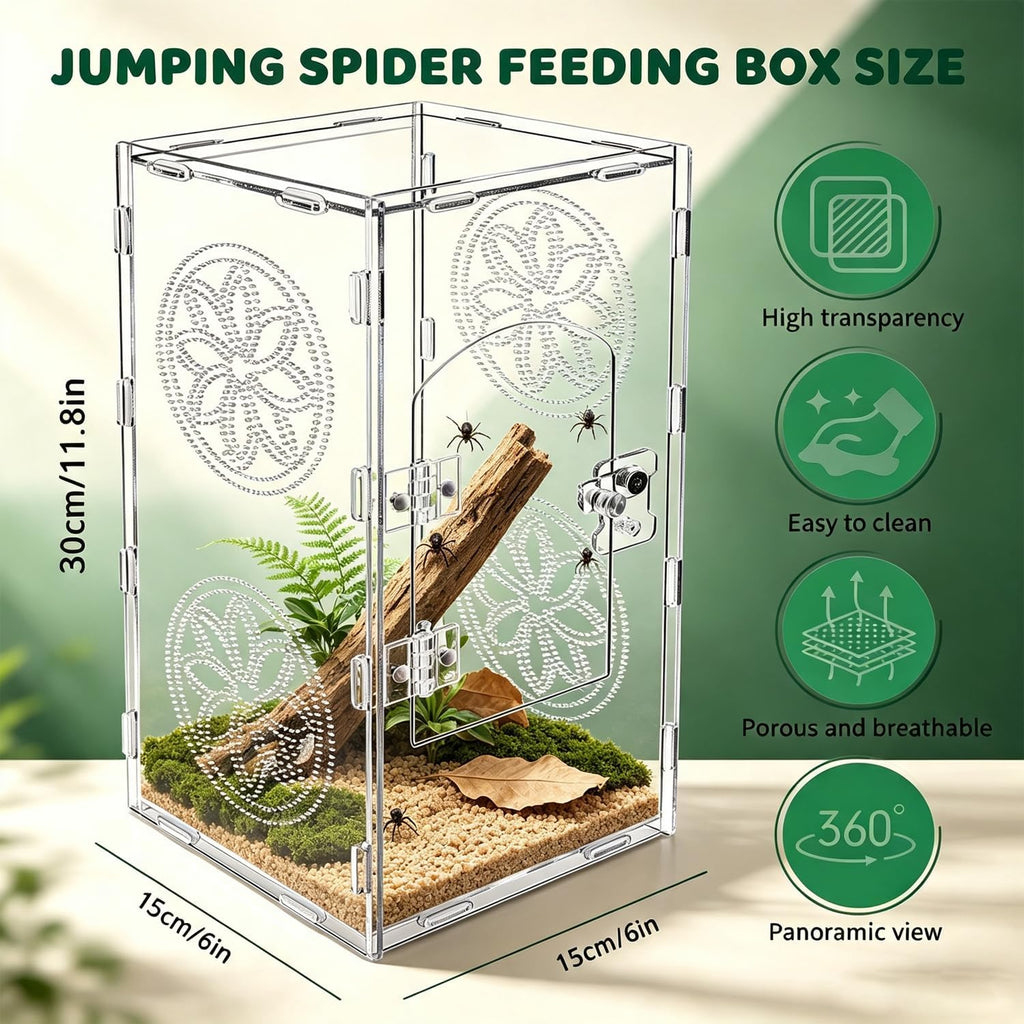 Jumping Spider Enclosure 30x15x15cm Large Acrylic Habitat,Clear